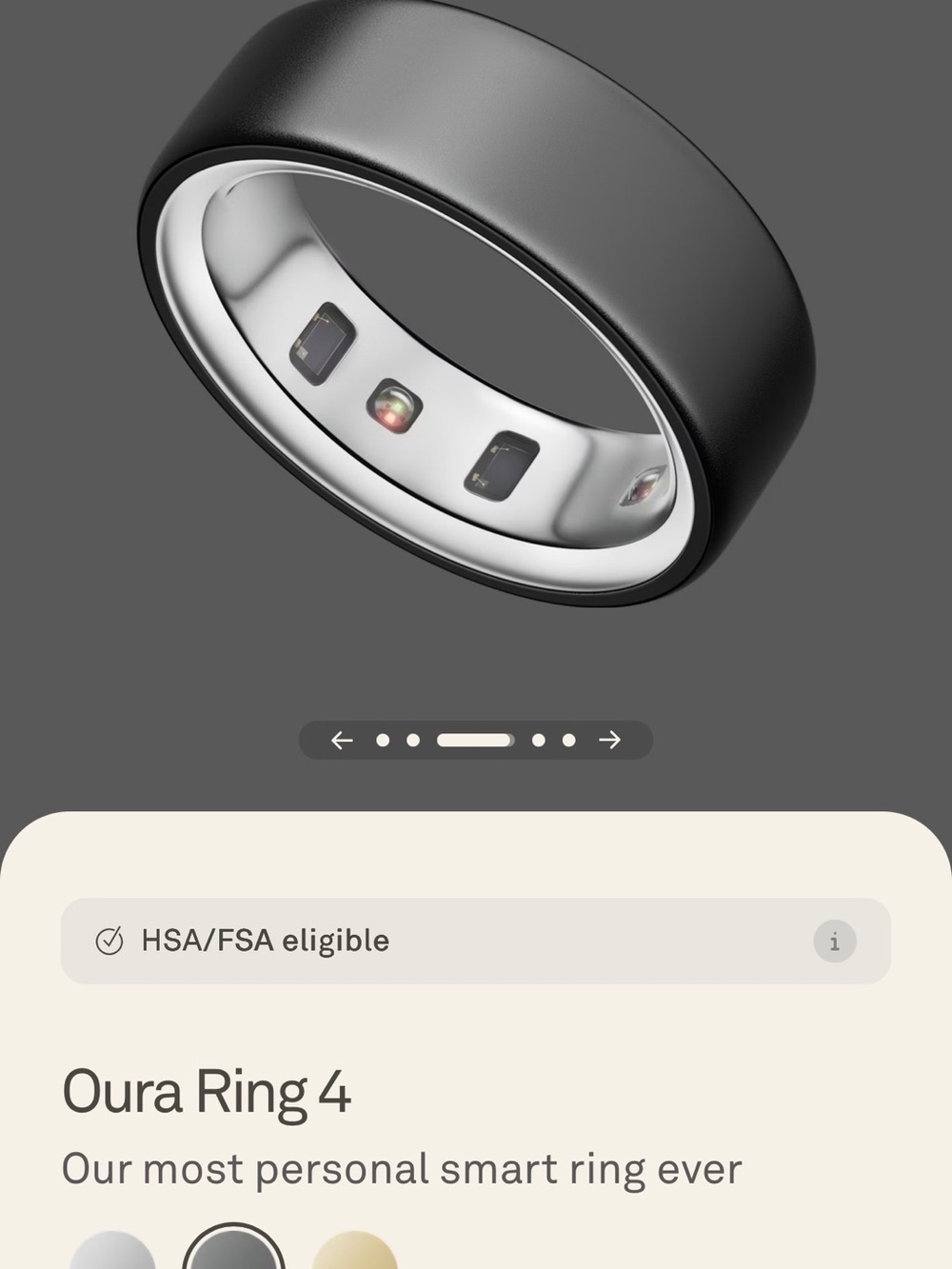 Oura Ring 4 Smart Ring — Black with Silver Interior size 8